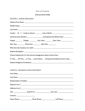 New Leaf Academy APPLICATION FORM SECTION I Student