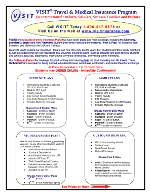 VISIT Brochure &amp; Application VISIT TRAVEL &amp; Medical Insurance  Form