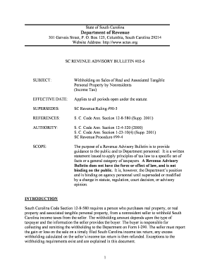 South Carolina Revenue Advisory Bulletin 02 6  Form