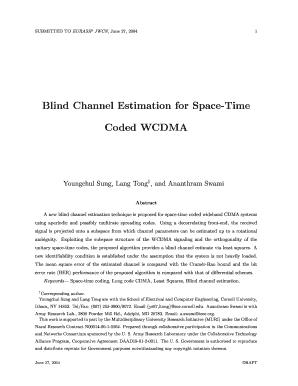 Blind Channel Estimation for Space Time Coded WCDMA Acsp Ece Cornell  Form