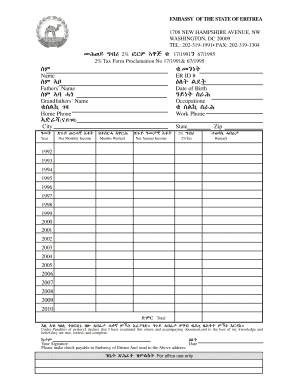 Eritrean Embassy Tax Form