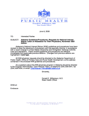 June 6, to Interested Parties SUBJECT Alabama Guidelines Adph  Form