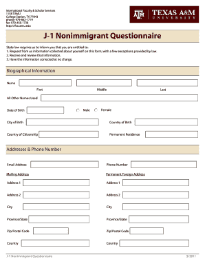 Non Immigrant Questionnaire Form