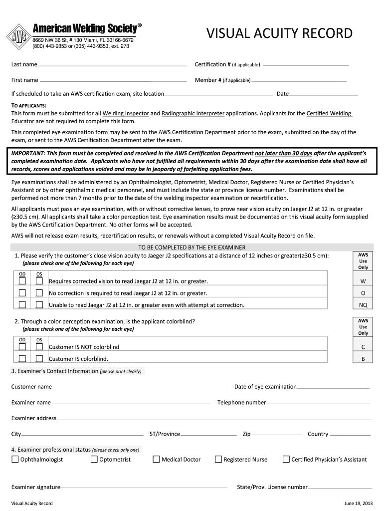  Aws Visual Acuity Form 2012