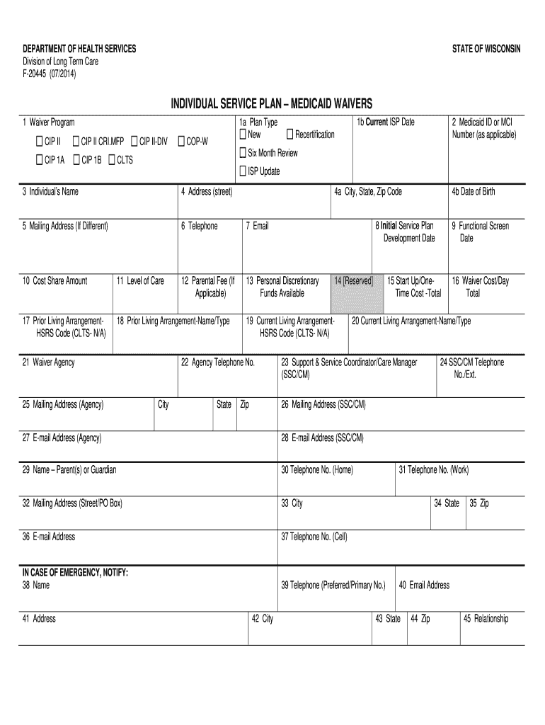 Wisconsin Individualized Service Plan Template  Form