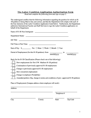 Labor Condition Application Authorization Form Ohr Wisc