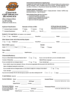 Office of Student Affairs International Admission Application Healthsciences Okstate  Form