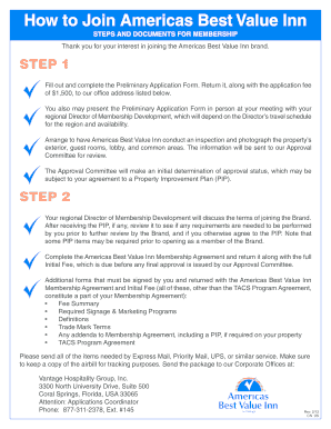 How to Join Americas Best Value Inn STEPS and DOCUMENTS for MEMBERSHIP Thank You for Your Interest in Joining the Americas Best   Form