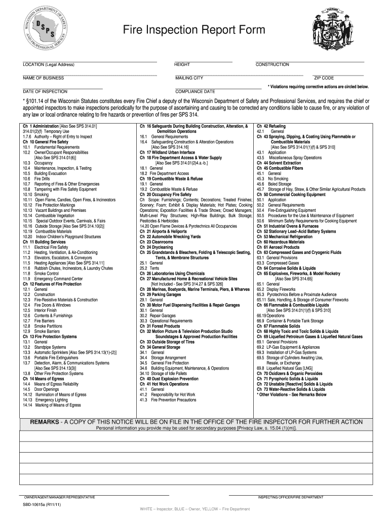 Fire Inspection Report Template  Form