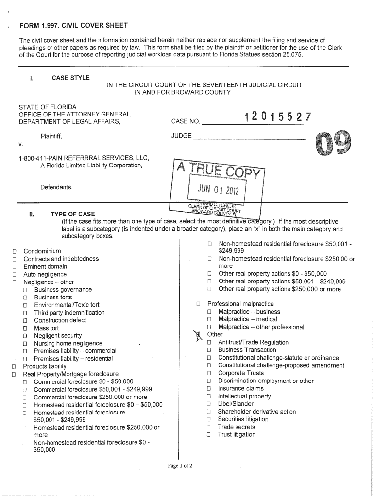 Broward County Civil Cover Sheet  Form