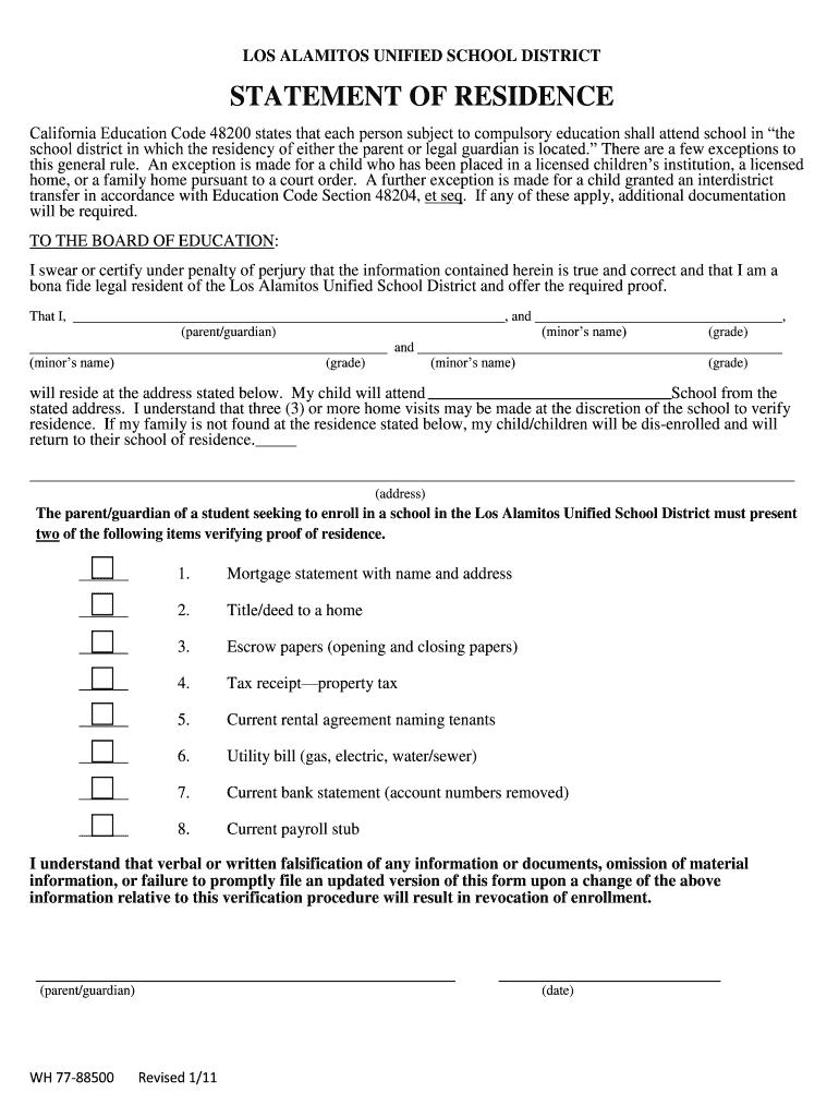 STATEMENT of RESIDENCE Losal  Form