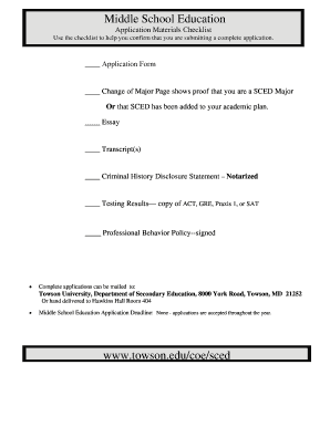 Middle School Education Program Www Towson Educoe Sced  Form