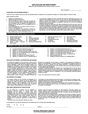 APPLICATION for EMPLOYMENT Hospitality America , Inc  Form