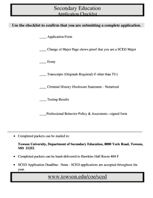 Secondary Education Program Www Towson Educoe Sced  Form