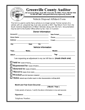 Greenvillecounty Org County Vehicle Disposal  Form