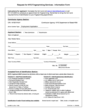 Request for NYS Fingerprinting Services Information Form Dos Ny