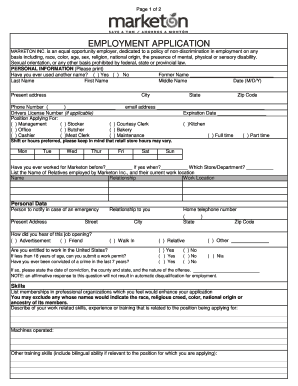 EMPLOYMENT APPLICATION Marketon  Form