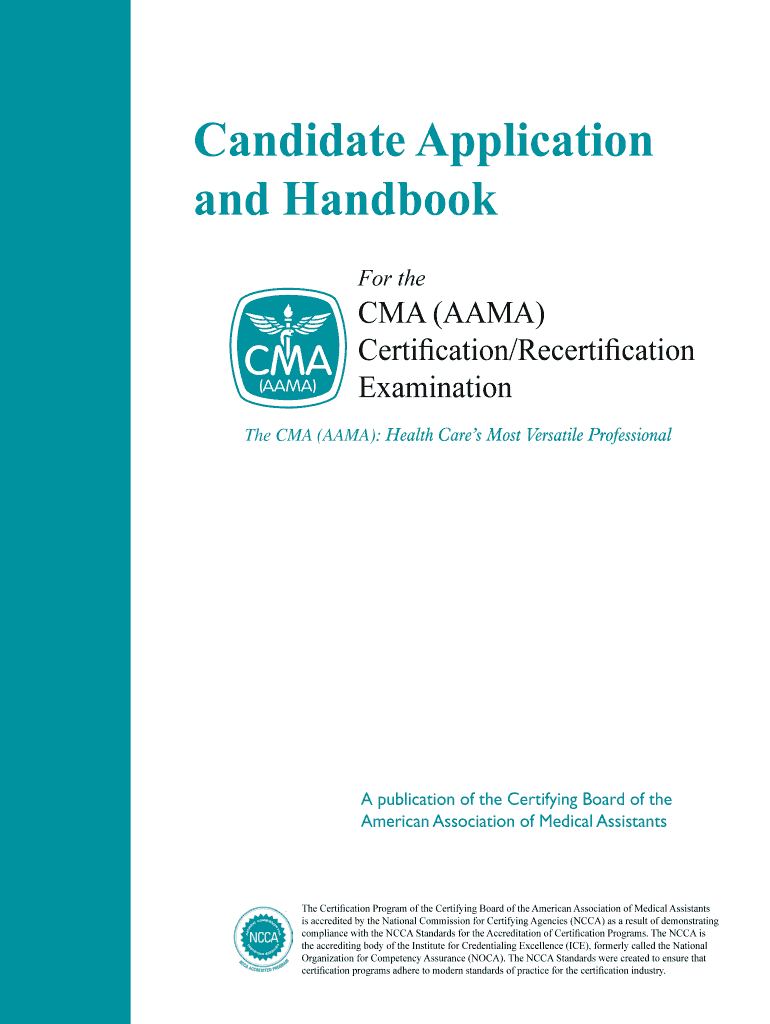 Candidate Application and Handbook for the CMA AAMA Aama Ntl  Form