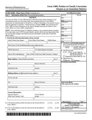 Form I 800, Petition to Classify Convention Adoptee as an ILW COM