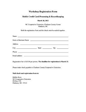 Workshop Registration Form Ces Ncsu