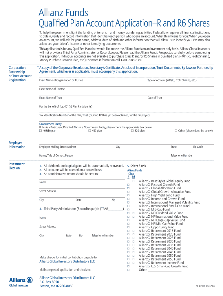 Allianz Funds Qualified Plan Account Application R Shares  Form