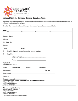 National Walk for Epilepsy General Donation Form Giving Epilepsyfoundation