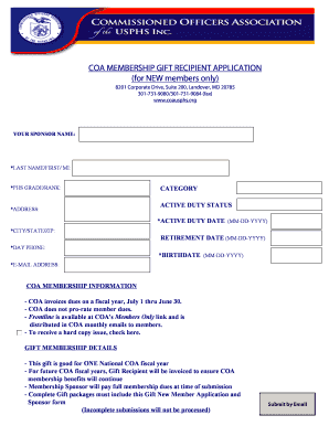 Recipient Form Commissioned Officers Association Coausphs