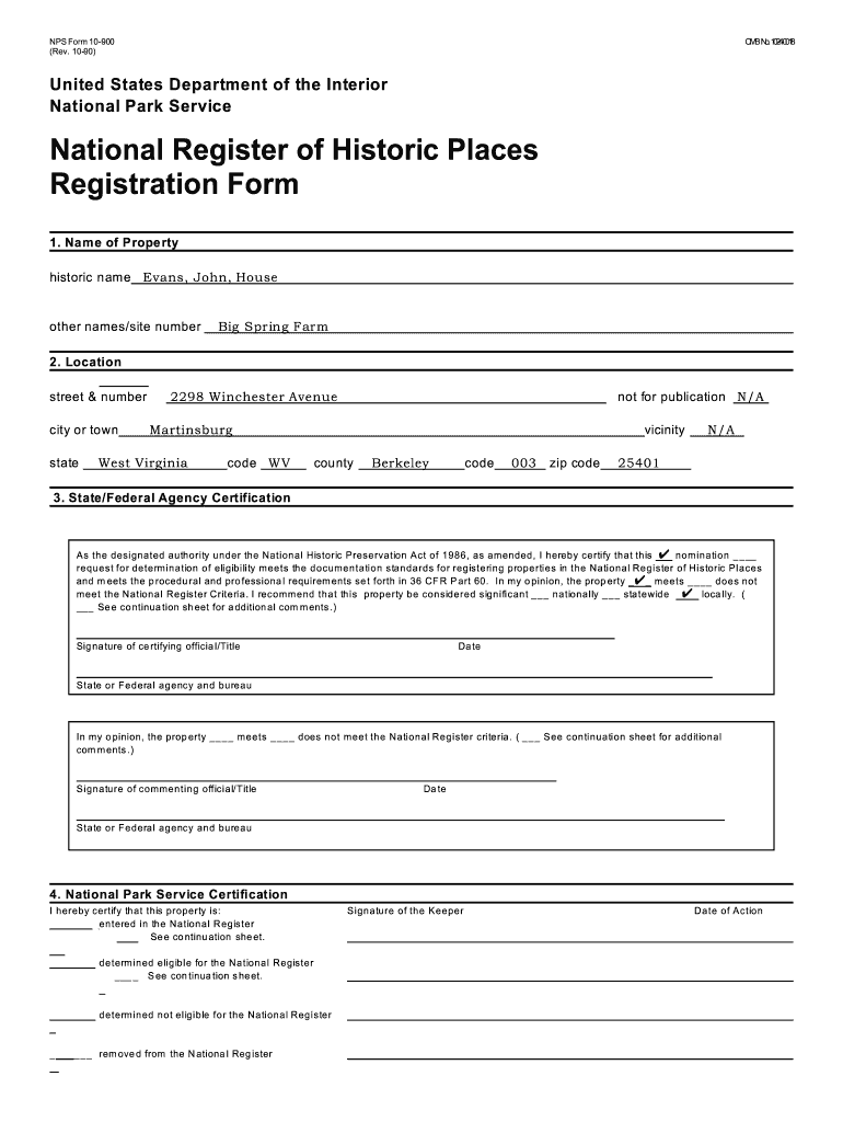 Name of Prope Rty Historic Name Evans, John, House Wvculture  Form