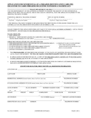 Application for Newrenewal of a Massachusetts Firearms Form