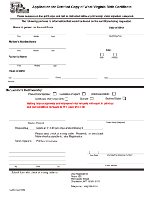 West Virginia Birth Certificate Application PDF  Form