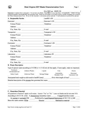 Completed West Virginia Dep Waste Characterization Form