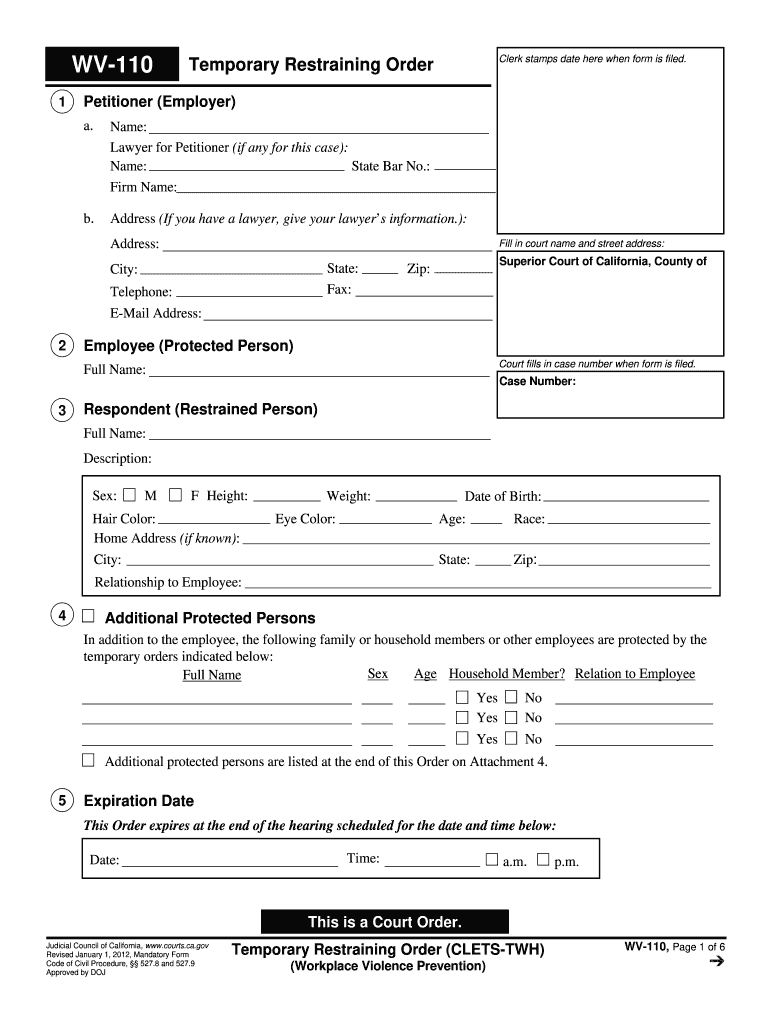 Restraining Order Fill Out and Sign Printable PDF Template signNow
