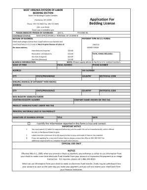 West Virginia Bedding License  Form