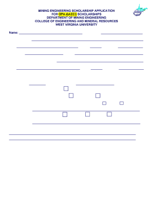 Scholarship Application for Currently Enrolled Students Mine Cemr Wvu  Form