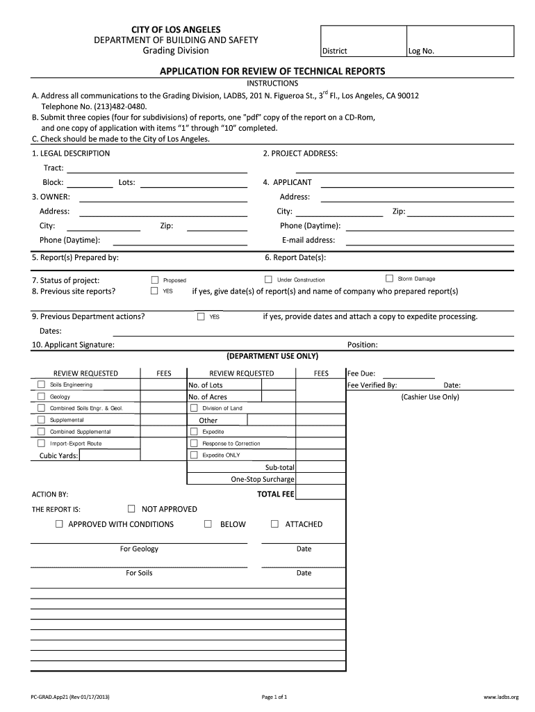 Application for Review of Technical Reports and Import Ladbs Org Ladbs  Form