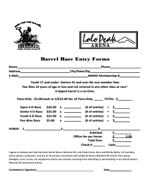 Get and Sign Barrel Racing Entry Form