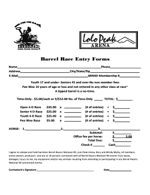 Barrel Racing Entry Form