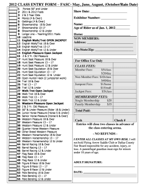 CLASS ENTRY FORM FASC May, June, August, October Flyingarrowsaddleclub