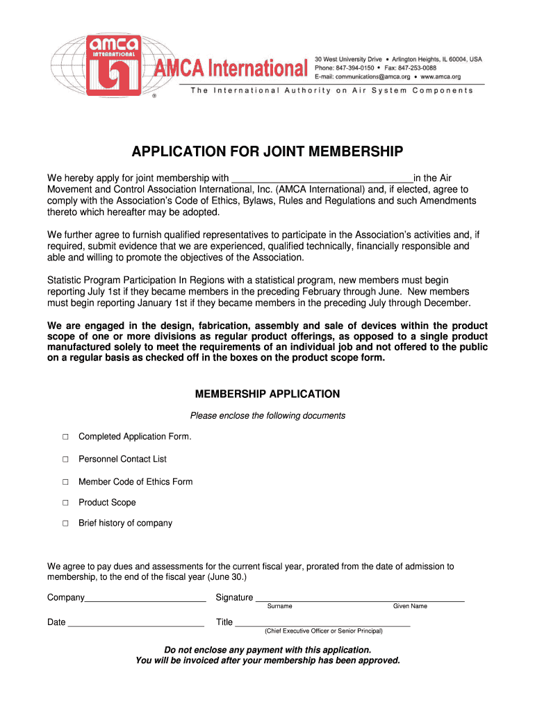 APPLICATION for JOINT MEMBERSHIP Amca  Form