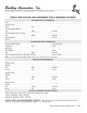 CREDIT APPLICATION and AGREEMENT for a BUSINESS ACCOUNT  Form