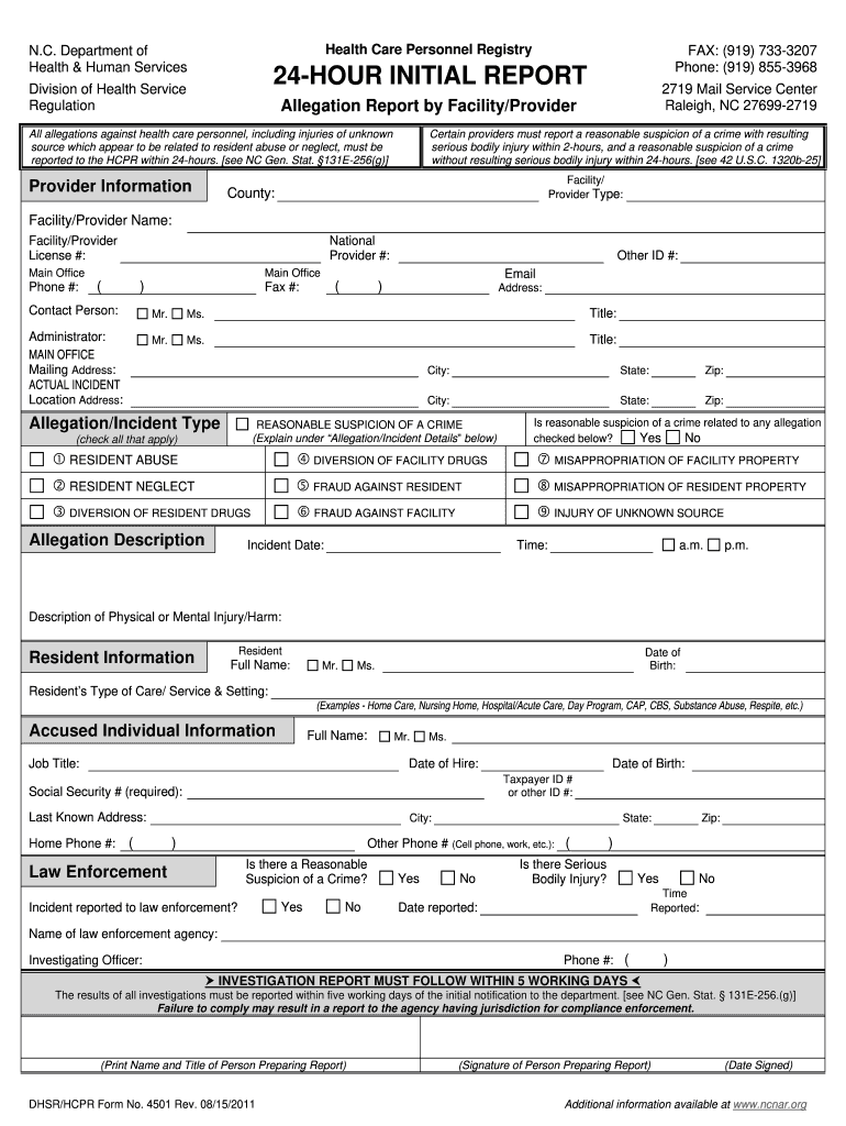  Dhsrhcpr from 4501  Form 2011