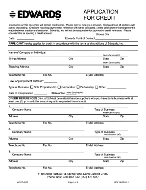 APPLICATION for CREDIT Edwards Inc  Form