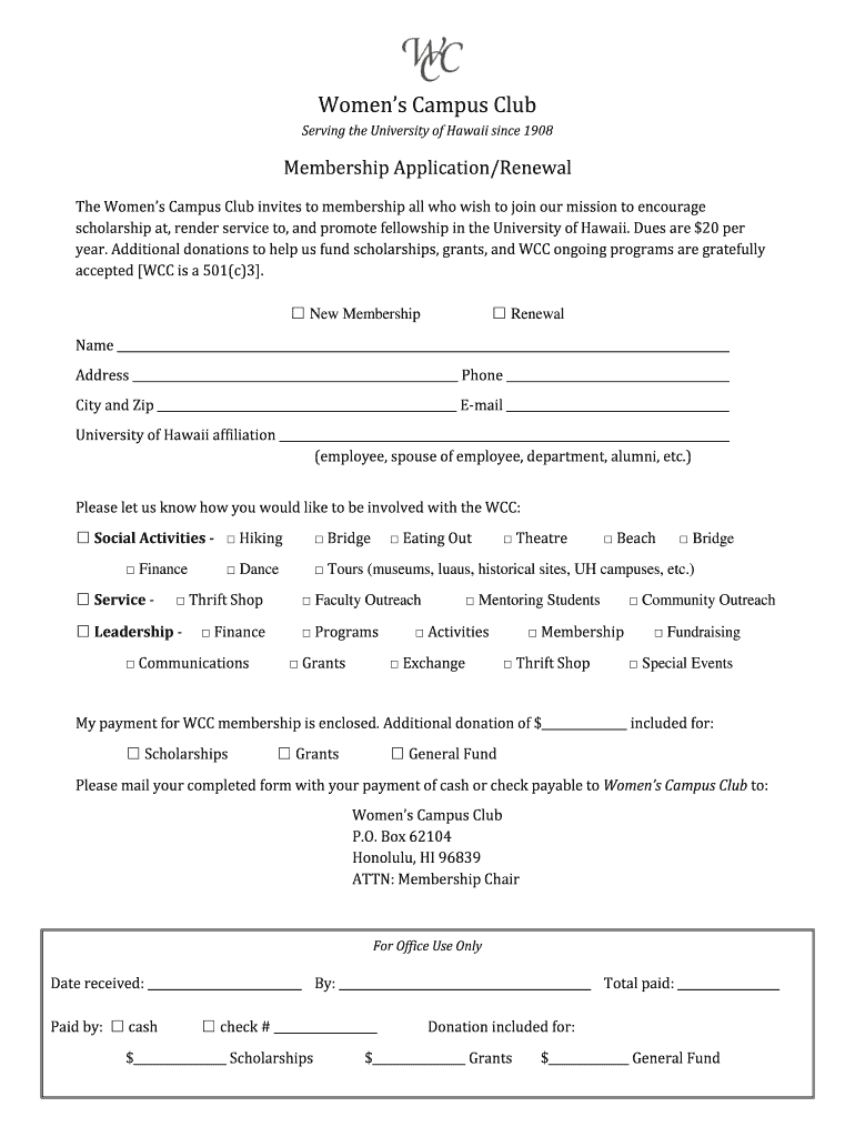 Membership Application Form University of Hawaii Hawaii