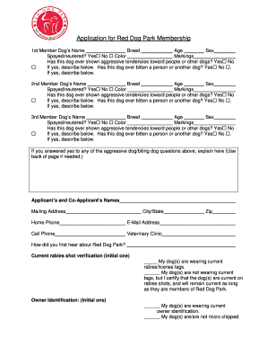 Application for Red Dog Park Membership  Form
