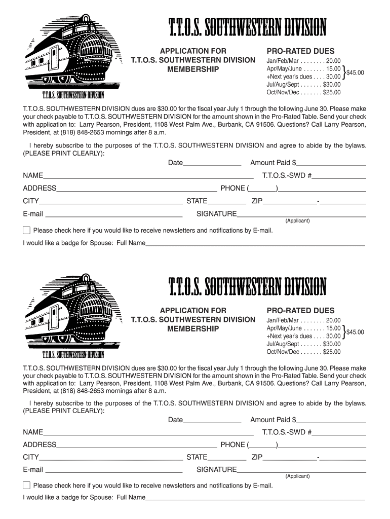 A Southwest Application Form TTOS Southwestern Division