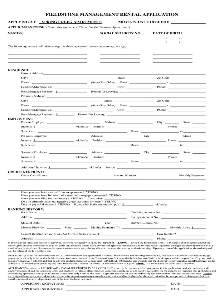 Spring Creek Towers Application  Form