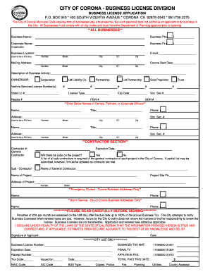 City of Corona Business License  Form