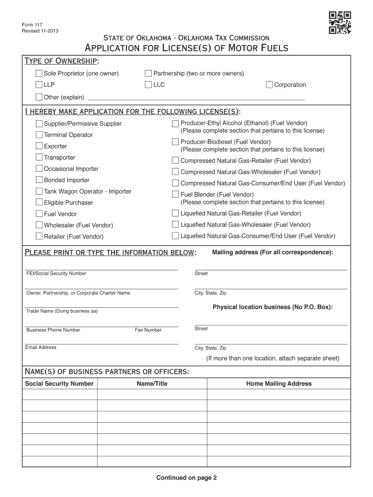 Application for Licenses of Motor Fuels Oklahoma Tax Commission Tax Ok  Form