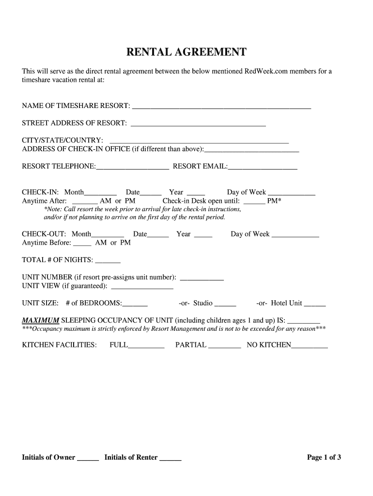 Redweek Rental Agreement  Form