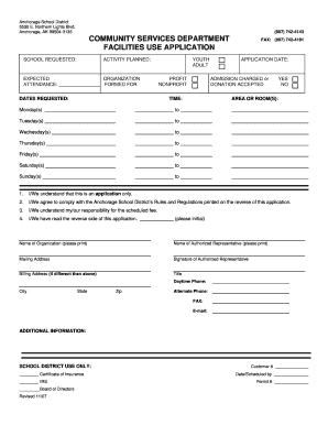 COMMUNITY SERVICES DEPARTMENT FACILITIES USE Asdk12  Form